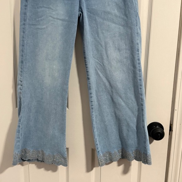 Curve Appeal Wide Leg Jeans Womens 4/27 Blue High Rise Embroidered Boho Cottage - Picture 4 of 12